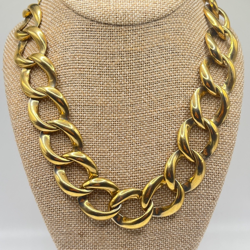 Vintage Big Link Curb Chain Gold Tone Necklace 17" w/ Box Clasp